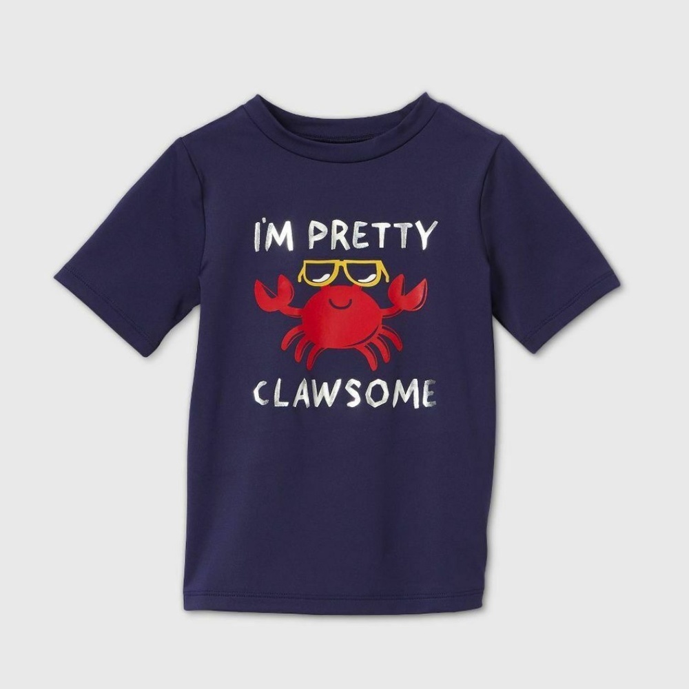 Toddler Boys Cat & Jack Crab Short Sleeve Rash Guard Swim Shirt 12 Months NWT